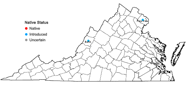 Locations ofEriochloa villosa  (Thunb.) Kunth in Virginia
