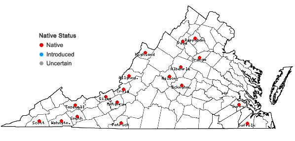 Locations ofFissidens adianthoides Hedwig in Virginia