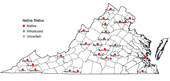 Locations ofFissidens osmundioides Hedwig in Virginia