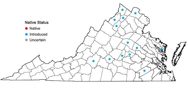 Locations ofForsythia suspensa (Thunb.) Vahl in Virginia