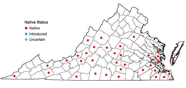 Locations ofFrullania ericoides (Nees) Mont. in Virginia