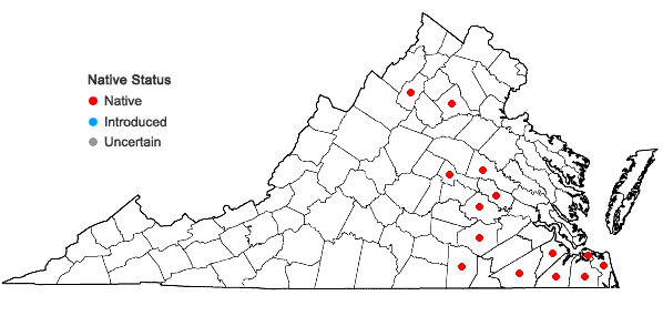 Locations ofFrullania kunzei Lehmann & Lindberg in Virginia
