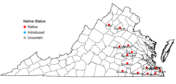 Locations ofFrullania kunzei Lehmann & Lindberg in Virginia