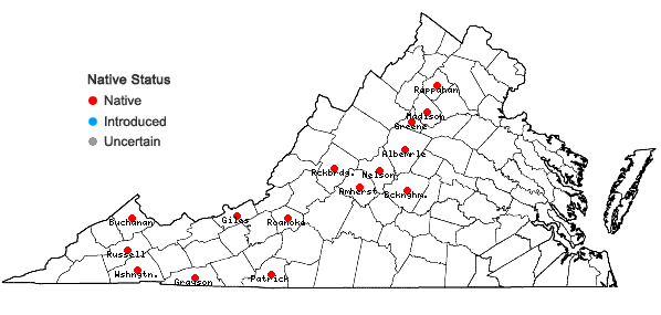 Locations ofFrullania plana Sullivant in Virginia