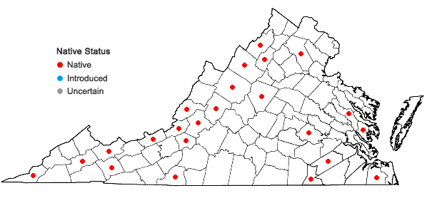 Locations ofFrullania riparia Hampe ex Lehm. in Virginia