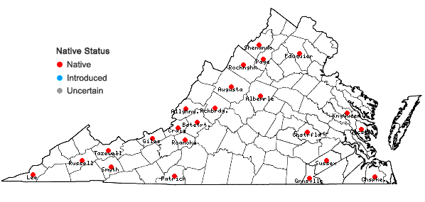 Locations ofFrullania riparia Hampe ex Lehm. in Virginia