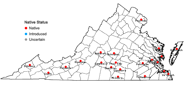 Locations ofFunaria flavicans Michaux in Virginia