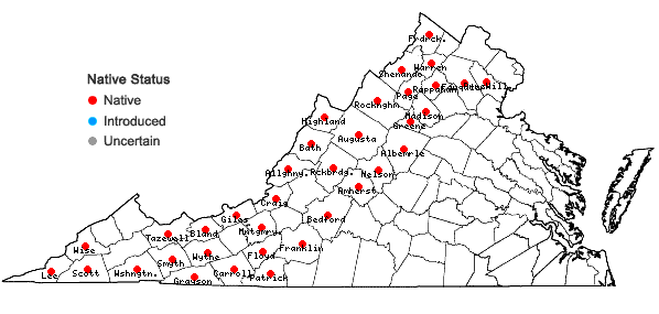 Locations ofGlyceria melicaria (Michx.) F.T. Hubbard in Virginia