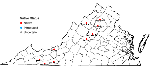 Locations ofHarpalejeunea molleri (Steph.) Grolle ssp. integra (R. M. Schust.) Damsh.  in Virginia