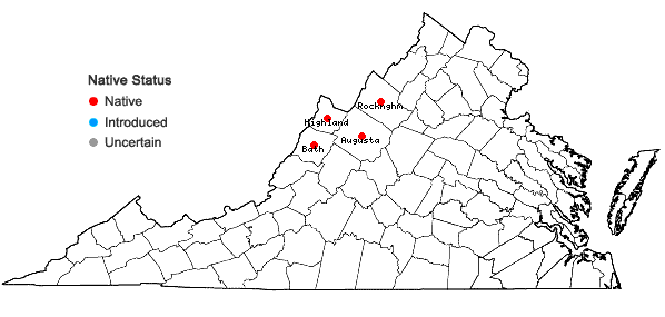 Locations ofHeuchera alba Rydb. in Virginia