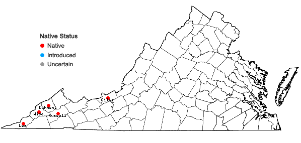 Locations ofHeuchera parviflora Bartling var. parviflora in Virginia