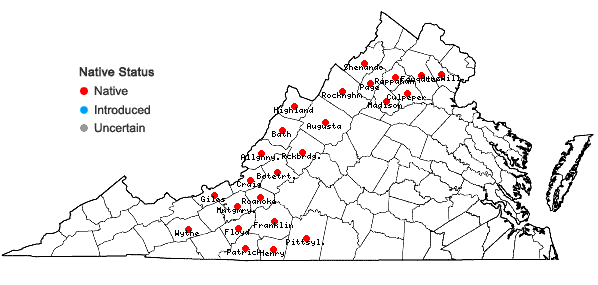 Locations ofHeuchera pubescens Pursh in Virginia