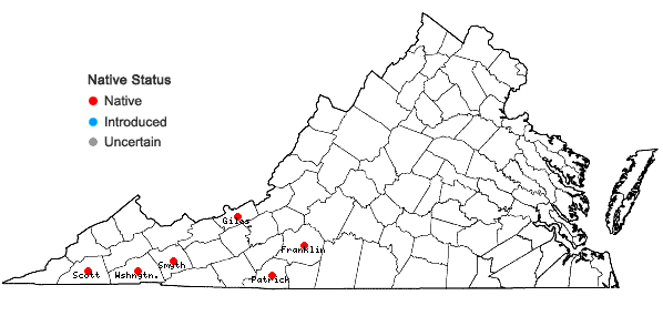 Locations ofHookeria acutifolia Hooker & Greville in Virginia