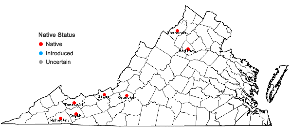 Locations ofHygrohypnum ochraceum (Turner ex Wilson) Loeske in Virginia