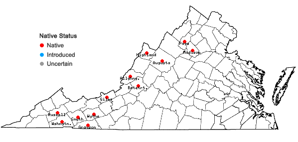Locations ofHylocomium splendens (Hedw.) Schimp. in Virginia