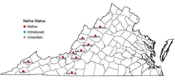 Locations ofHyophila involuta (Hook.) A. Jaeger in Virginia