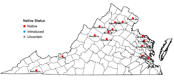 Locations ofHypnum cupressiforme Hedw. var. cupressiforme in Virginia