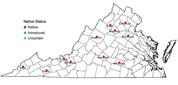 Locations ofHypnum pratense Koch ex Spruce in Virginia