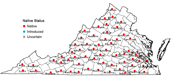 Locations ofIris verna L. in Virginia
