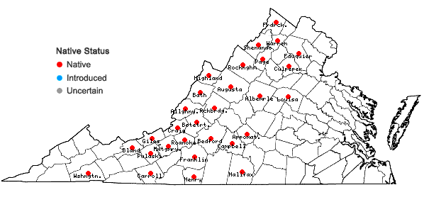 Locations ofIris verna L. var. smalliana Fernald ex M.E. Edwards in Virginia