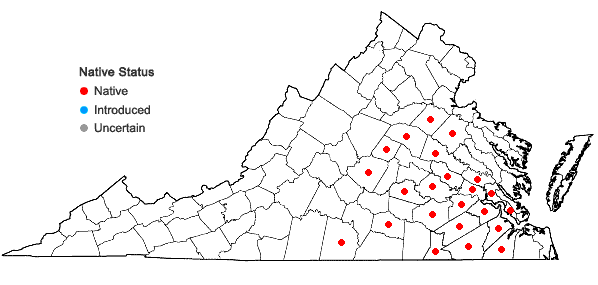 Locations ofIris verna L. var. verna in Virginia