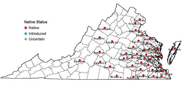 Locations ofIris virginica L. in Virginia