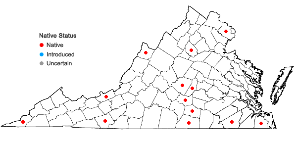 Locations ofJungermannia leiantha Grolle in Virginia