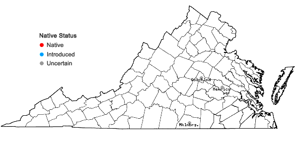 Locations ofLathyrus pusillus Ell. in Virginia