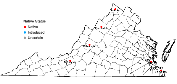 Locations ofLemna trisulca L. in Virginia
