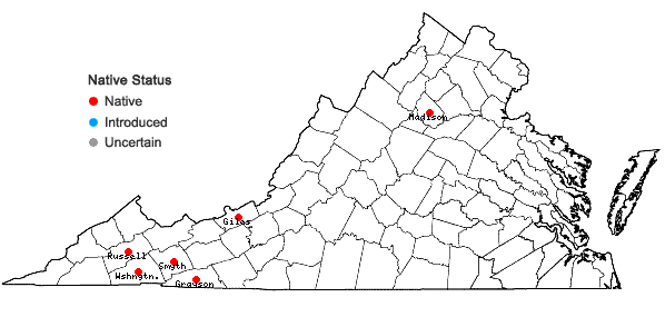 Locations ofLepidozia reptans (L.) Dumort. in Virginia