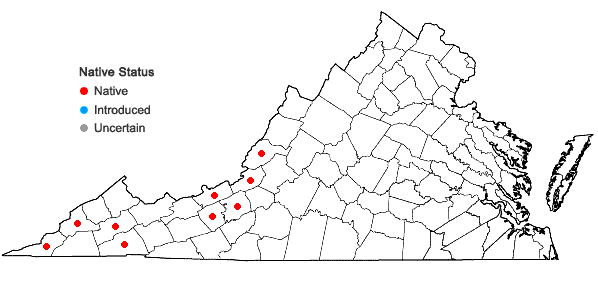 Locations ofLiatris aspera Michx. in Virginia