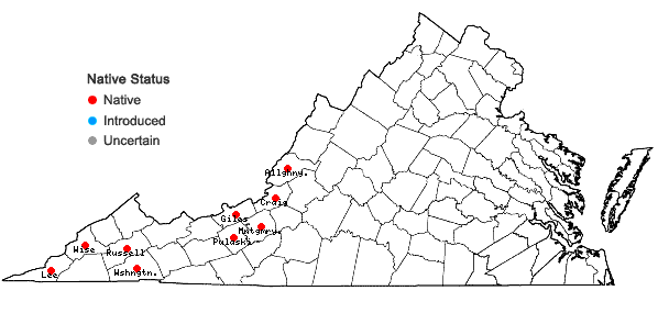 Locations ofLiatris aspera Michx. in Virginia