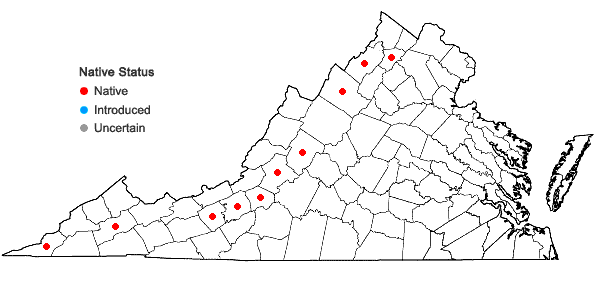 Locations ofLinum sulcatum Riddell var. sulcatum in Virginia