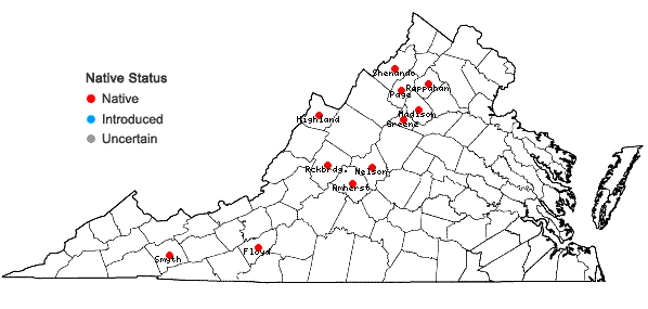 Locations ofLonicera canadensis Bartr. ex Marsh. in Virginia