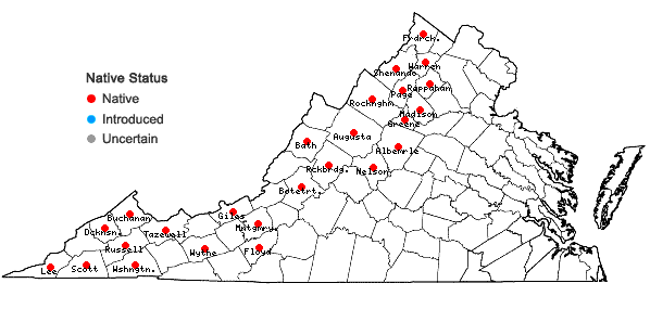 Locations ofLonicera dioica L. in Virginia