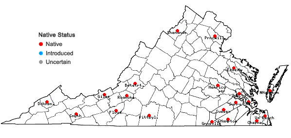 Locations ofLophocolea bidentata (L.) Dumort. in Virginia