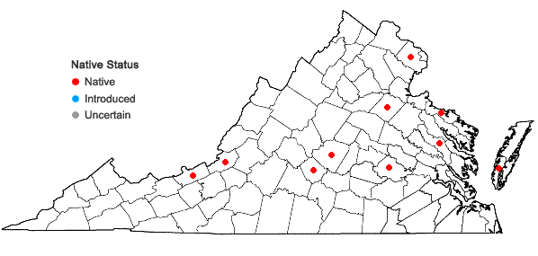 Locations ofLophozia bicrenata (Schmidel) Dumort. in Virginia