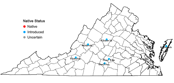 Locations ofLunularia cruciata (L.) Dumort. ex Lindb. in Virginia