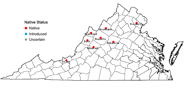 Locations ofLycopodiella inundata (L.) Holub in Virginia