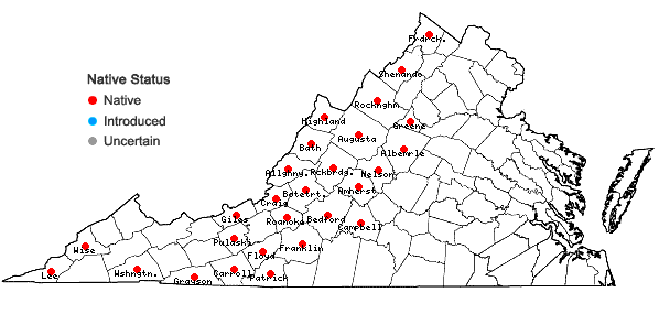 Locations ofMelanthium parviflorum (Michaux) S. Watson in Virginia