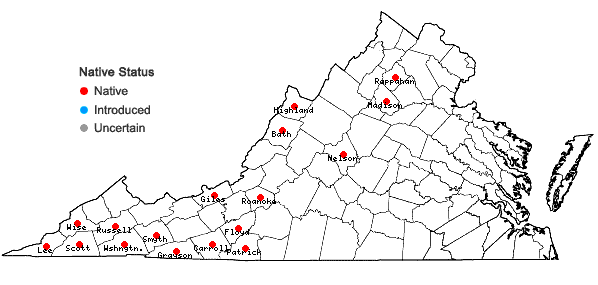 Locations ofMicrolejeunea ulicina (Taylor) Steph. in Virginia
