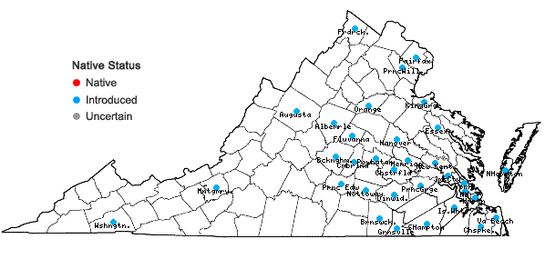 Locations ofMyriophyllum aquaticum (Vell.) Verdc. in Virginia
