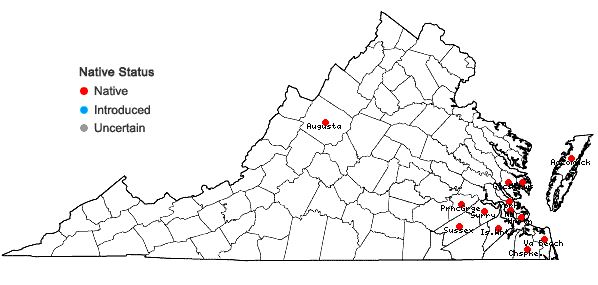 Locations ofMyriophyllum pinnatum (Walt.) BSP in Virginia