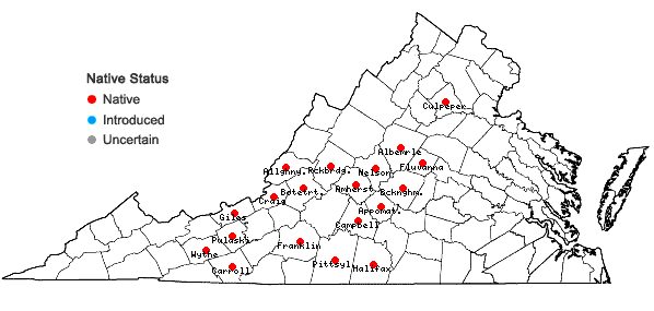 Locations ofMyriopteris tomentosa (Link) Fée in Virginia