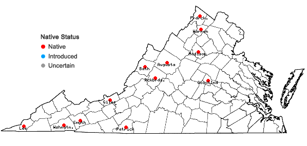 Locations ofMyurella sibirica (Müll. Hal.) Reimers in Virginia