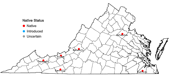 Locations ofNardia lescurii (Austin) Underw. in Virginia