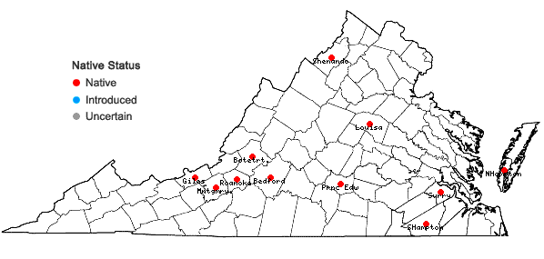 Locations ofNotothylas orbicularis (Schwein.) Sull. in Virginia