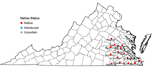Locations ofNyssa aquatica L. in Virginia