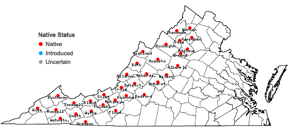 Locations ofOclemena acuminata (Michx.) Greene in Virginia