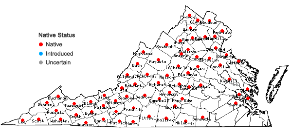 Locations ofPanax quinquefolius L. in Virginia
